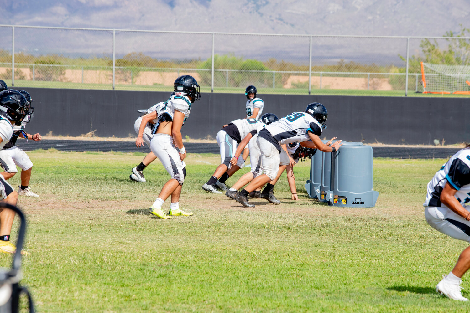Organ Mountain High School practiced Monday, Aug. 14, under the shadows of the Organ Mountains. The Knights’ new coach, Kenny Sanchez came in from Las Vegas, Nevada, where he coached Bishop Gorman High School for 11 years, including 2016, when he was named National Coach of the Year by MaxPreps. The Knights were 3-7 last season.