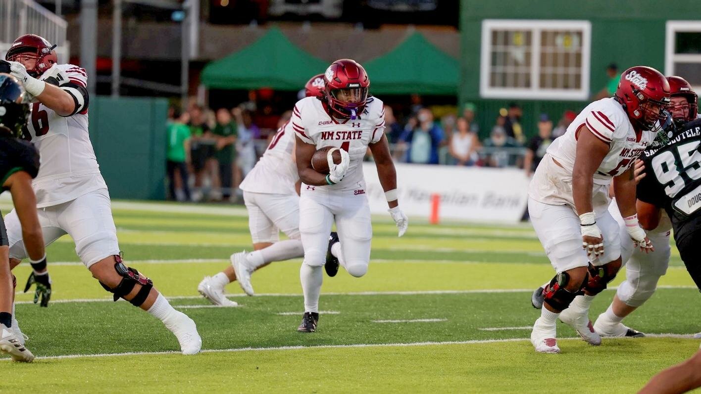 Star Thomas, NMSU’s second leading rusher on the season, will look to add to his three-touchdown total in the Aggies’ 7 p.m. Wednesday home game against Florida International.