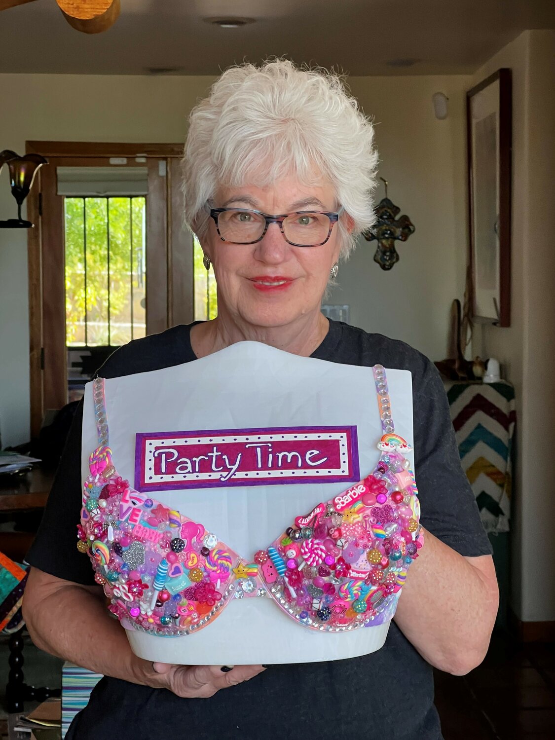 Dr. Ginny Knowles with her bra “Barbie at Burning Man”