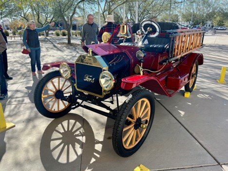 A rare 1915 Model T Ford fire engine that once served the Las Cruces Fire Department stands in front of city hall Monday.