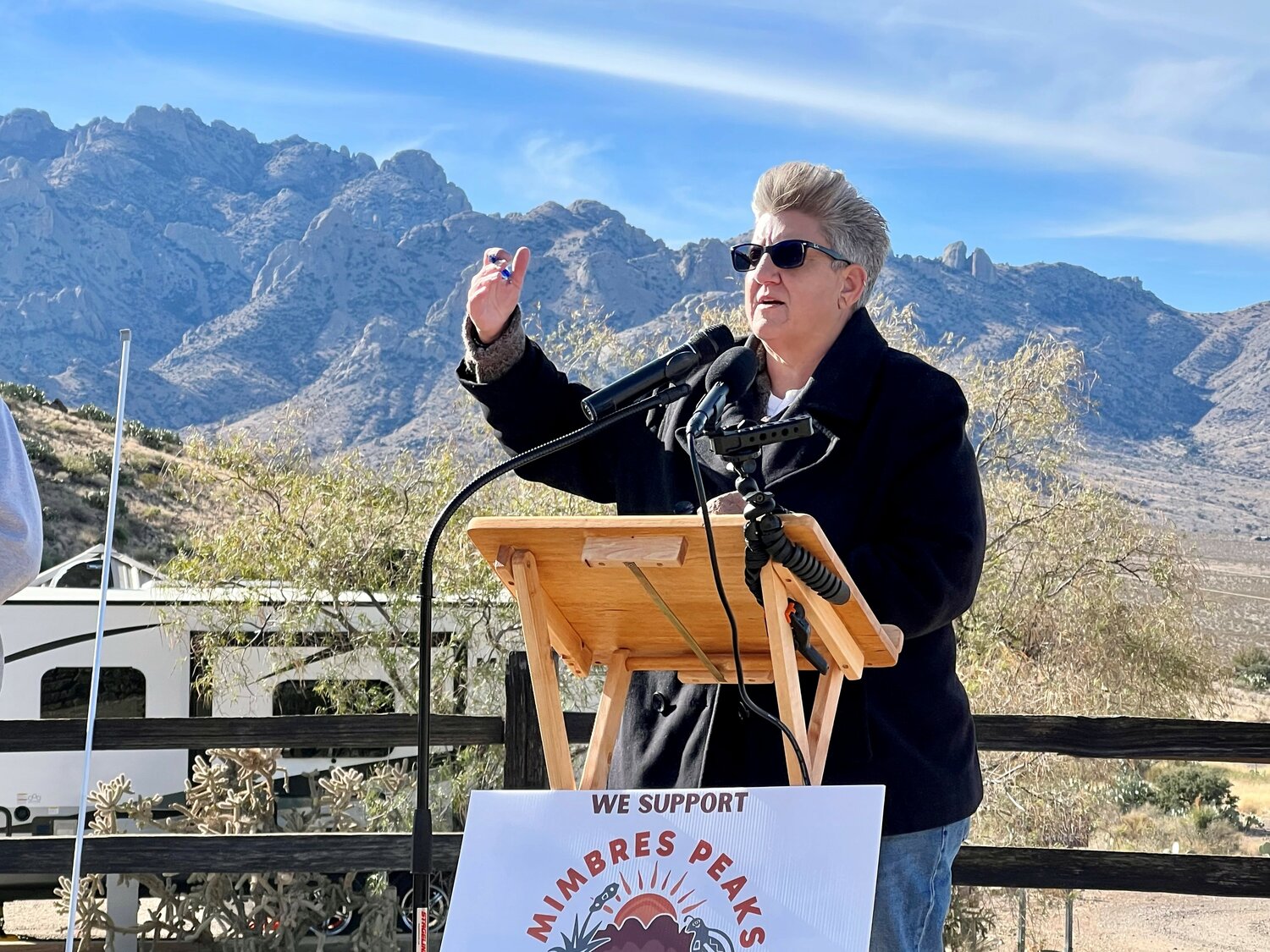 State Sen. Carrie Hamblen, D-Las Cruces, speaks at an event announcing the Mimbres Peaks National Monument proposal at Rockhound State Park in Luna County on Dec. 6.