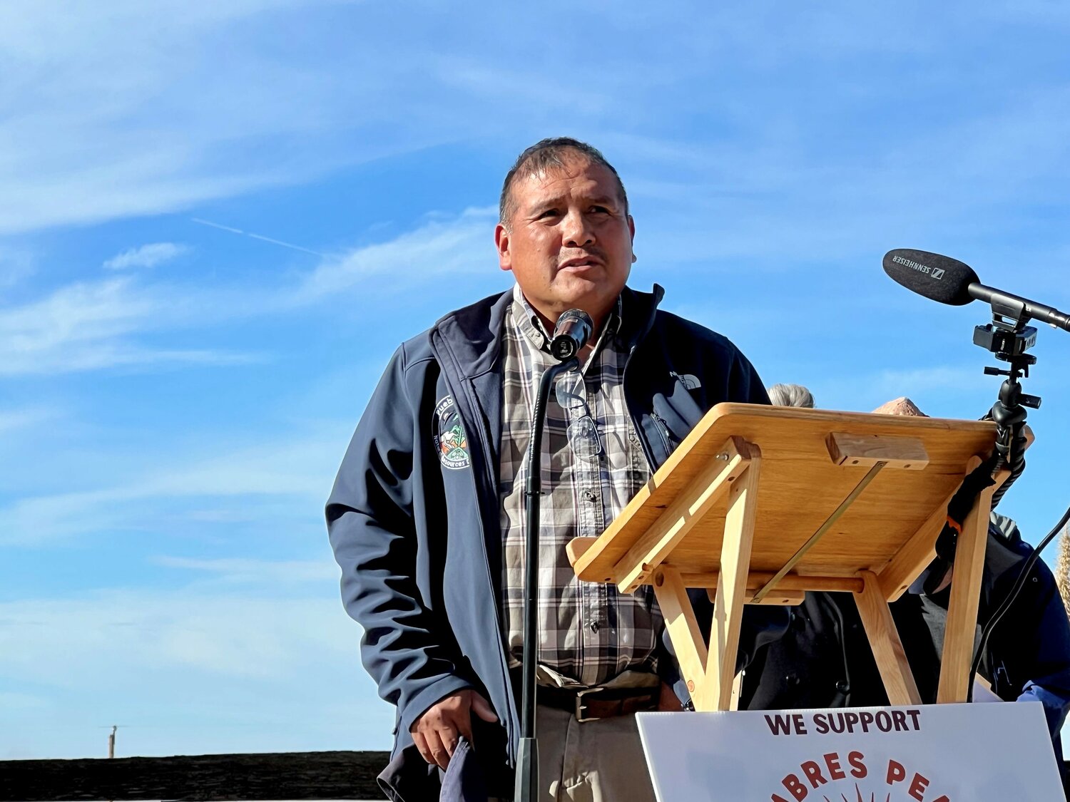 Christopher Toya of Jemez Pueblo speaks in support of a national monument designation for Luna County’s mountain ranges at Rockhound State Park on Dec. 6.