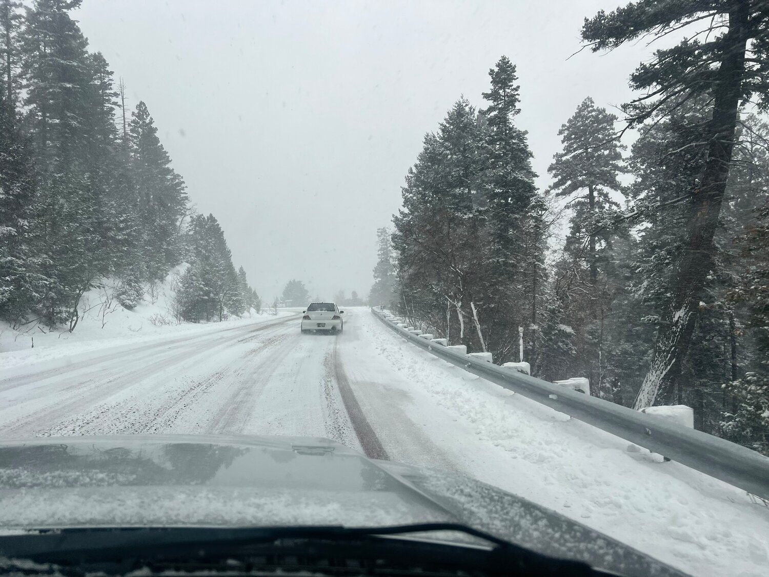 U.S. Highway 82 between Alamogordo and Cloudcroft is one of many that were snow packed and icy last week. More snow is predicted in the next several weeks for southern New Mexico.
