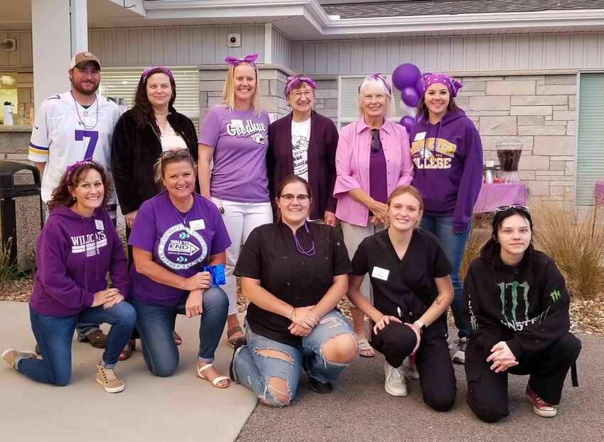 Goodhue Living Staff and volunteers working at the facility's second anniversary party were (front row, L-R) Susie Matthees, Missy Shaleen, Sydney Lundquist, Trinity Poncelet, Zoe Willis. (back row, L-R) Eric Stehr, Shelley Johnson, Abigail Brinkman, Marlys McNamara, Donna Holst and Kayla Ryan.