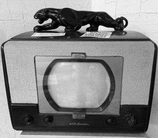 1949 RCA Victor TV at the West Concord Historical Society—complete with panther TV lamp