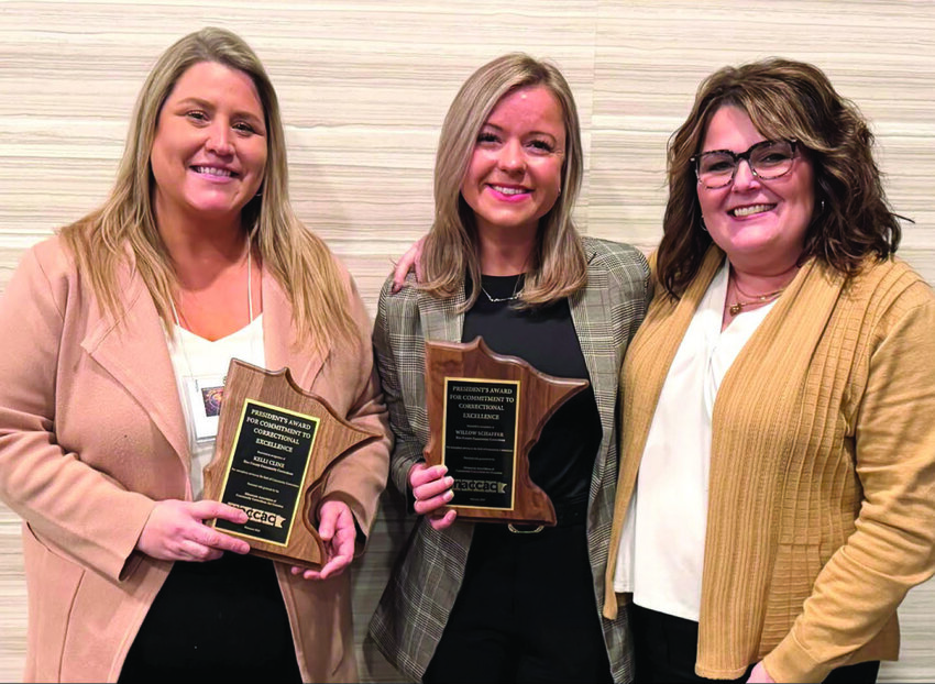 Probation Officers Kelli Cline and Willow Schafer received the 
MACCAC Presidents Award for their work with justice involved women. Their supervisor, Tracy Zabel, right, nominated them for the award.