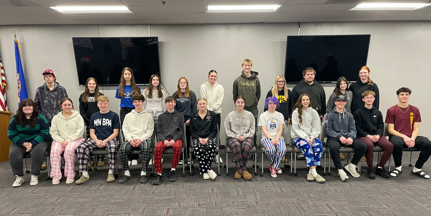 Front row, pictured left to right: Jaden Holmes, Macy Klejeski, Corey Lilledahl, Spencer Rudesill, Cooper Vermilyea, Olivia Weber, Skyler Wrolstad, Ollie Akkerman, Rainey Dobbs, Cohen McNeilus, Landon Nauman, Pierce Petersohn.   Back row, pictured left to right: Jack Fitzgerald, Ryann Heimer, Viktoriia Kundel, Mya Matejcek, Genevieve Starkson, Aidree Van Beek, Aaron Knutson, Abrielle Emanuel, Collin Louks, Maddison Maes, Aubrie Sanson.   Not pictured: Giavanna Lundi, Alyssa Mulder, Elijah O&rsquo;Keefe, Jade Scovill.
