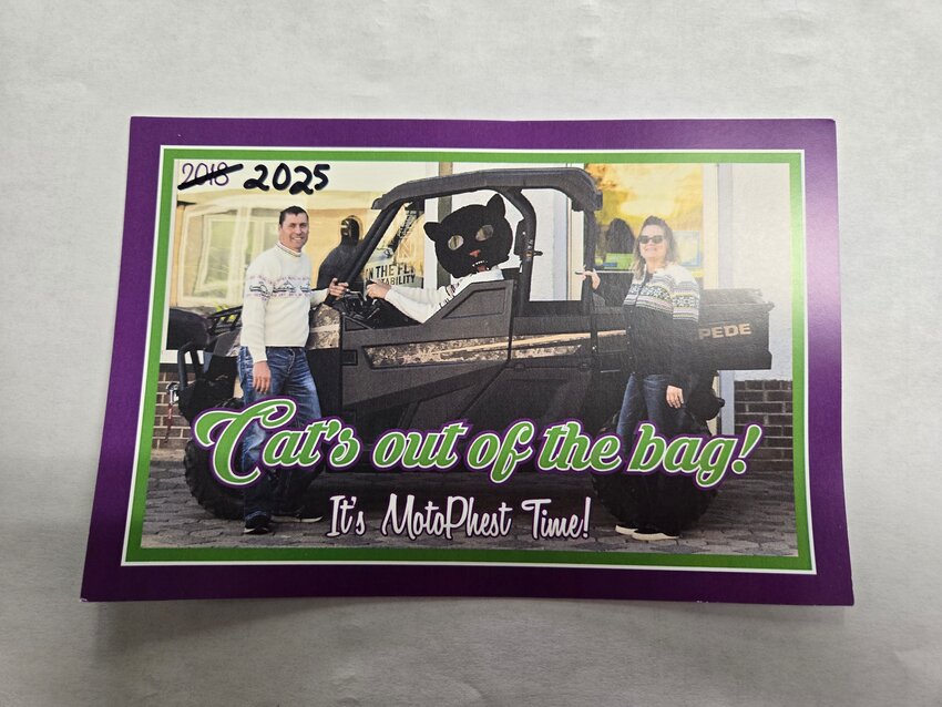 Throwback to our 2018 MotoPhest advertising Postcard "Cat's out of the bag!"