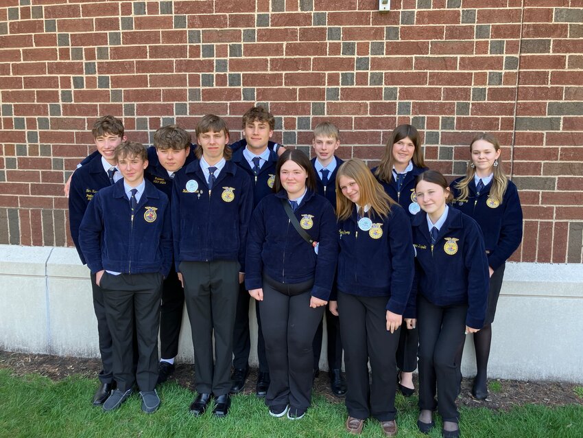 Pictured left to right in the back row: Noah Kasper, Jacob Kasper, Brady Staub, Coy Froyum, Brinley Dickie, and Emma Kruckeberg.  In the front row are Brayden Munnikhuysen, Hunter Hamm, Kianna Skalicky, Sydney Rysavy and Lily Klejeski.