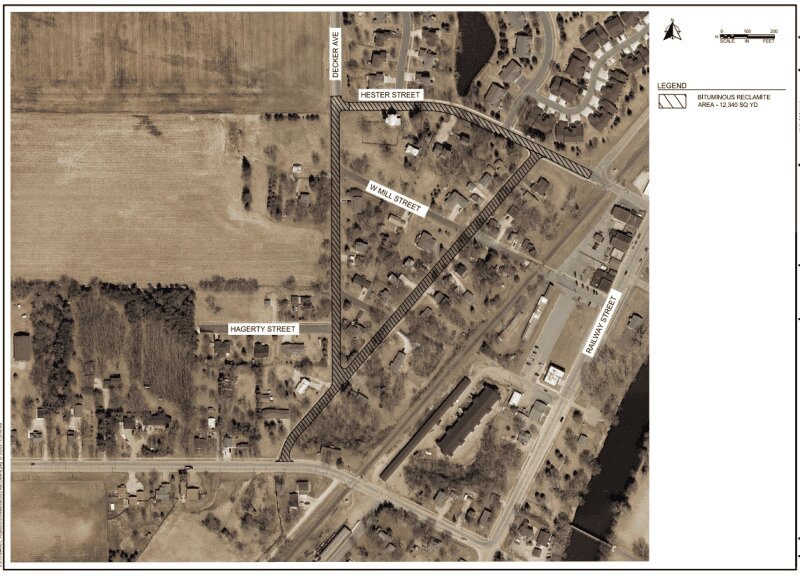 Sketch of where the roads in Dundas will undergo Relaimite projects. Images from the Dundas 6/9/2025 City Council Packet