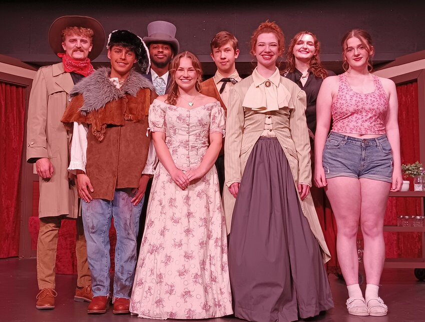 One Last Train to Nowhere cast - Back row: Nathan Elias, Ilyas Ali, Thackeray Schar, Amber Butler.  Front row: Diego Ibarra-Castillo, Anna Johnson, Savannah Potter, Phoebe Hoff