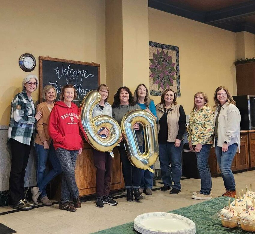 Ladies of the Goodhue High School Class of 1983 gathered at The Third Place 3 times to celebrate as they turned 60 years old.   The Third Place is owned by 1983 graduates, Pete and Regina Poncelet. (L-R): Julie Huneke, Nancy Benrud, Shannon Dicke, Regina Poncelet, Brenda Gadient, Lori Zorn, Deb Conrad, Beth Brekke, and Karolyn Peterson.