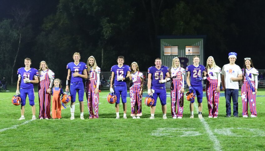 Left to right: Junior Attendants Brady Beissel and Paige Otte, Junior Princess Stella Duncomb, Carson Lorenzen, Hadley Cooreman, Frankie Novak, Liv Gergen, Henry Pagel, Adelynn Haugen, Carter Olson, Kinley Hustad, King Conrad Wedel, and Queen Maya Preston