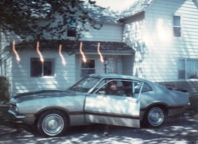 Emery in his first car, a 1971 Ford Maverick Grabber