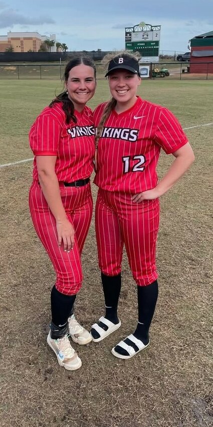 Former TYFSA players Brielle Dessner and Alexis Dahlberg in their uniforms.