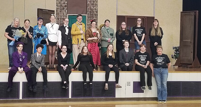 Theater Director, Heidi Hanson, top left with the cast and crew of "Clue".