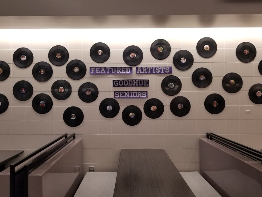 These records, each with a photo of one senior class member, were part of the rockstar-theme decorations at the all-night graduation party. They served as a place for friends to leave an autograph for each other.