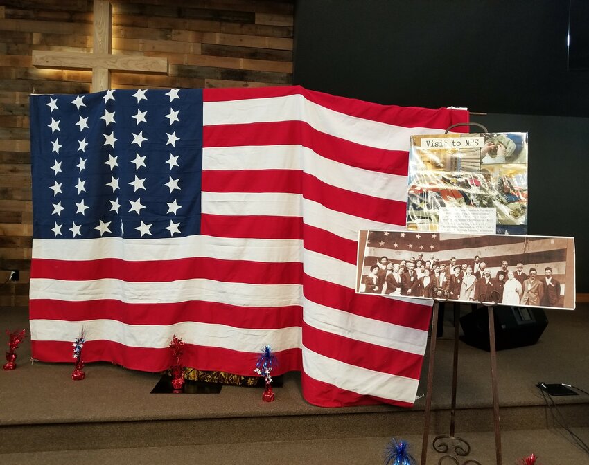 A 1/3 scale replica of the 29x17 flag sewn by women supporting the Union troops in 1862.