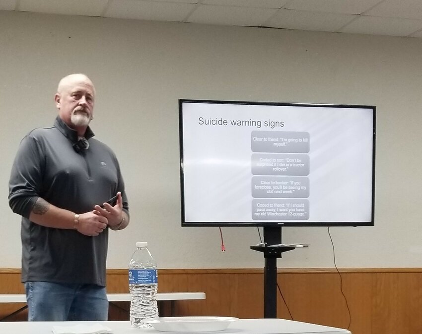 Ray Stenglein with LivWell Partners presented QPR (Question, Persuade, Refer) training sponsored by the Wheat Trail Festival organization.  Those attending the 90 minute seminar were given tips on recognizing a crisis and stepping in when needed and also received a certificate of completion.