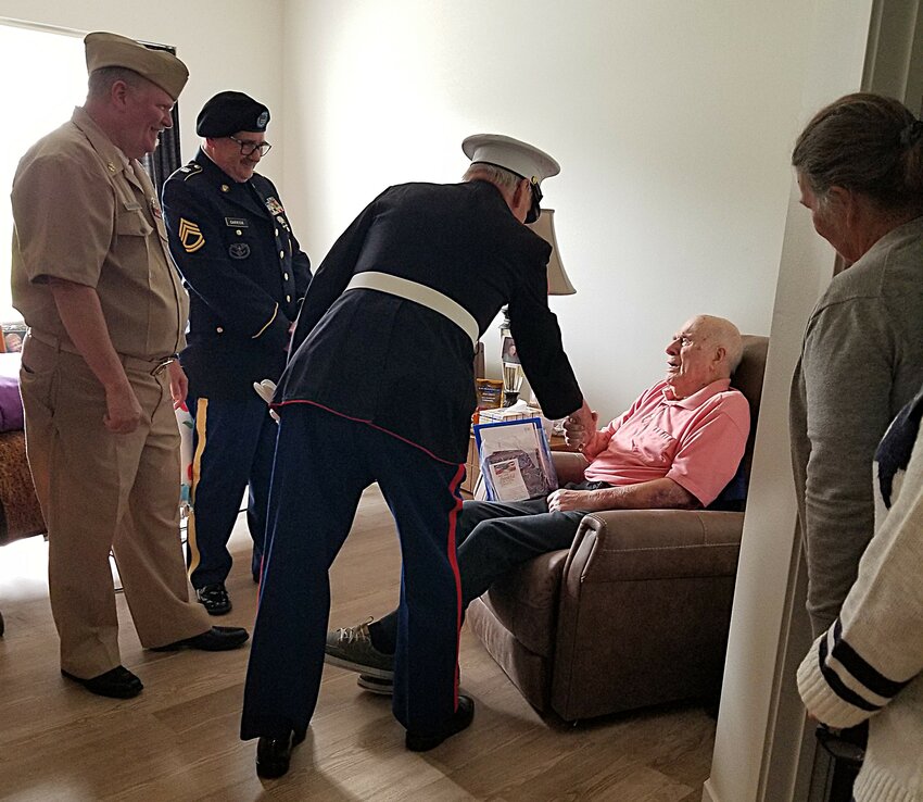 Members of the Red Wing American Legion and Beyond the Yellow Ribbon organization presented Bill Hermann with several gifts and thanked him for his military service on September 15th.