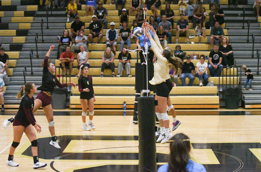 The Lady Pirates log a set-winning block against the Telluride Miners on Saturday, Sept. 7. The Lady Pirates won 3-1 on the day.