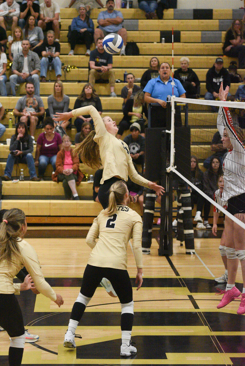 Lady Pirate Dawson Iverson prepares to send the ball into Falcon territory during the team’s homecoming game against Centauri. The Lady Pirates fell 3-0, then rebounded to win 3-0 against Kirtland Central Tuesday.