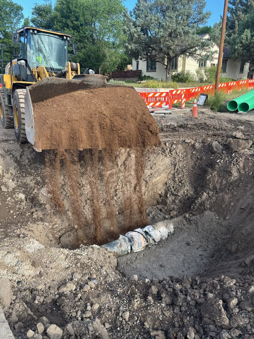 Waterline work on the north side of 2nd Street progresses as part of the U.S. 160 reconstruction project. Utility work is continuing throughout the project. In addition, crews are set to work Sunday in preparation for the delivery of the road base material on Monday, July 21.