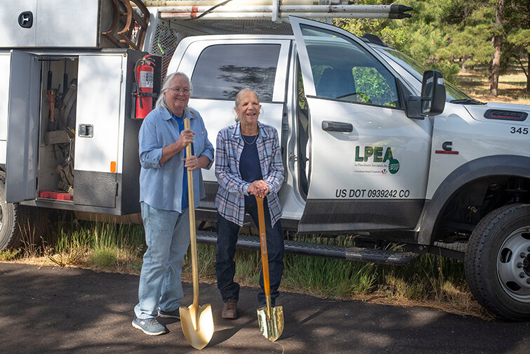 Carolyn Paschal and Patty Brown pose for a photo at the July 1 pre-groundbreaking of Aspen House. The pair founded A Safe Place in Pagosa Inc. in 2014.
