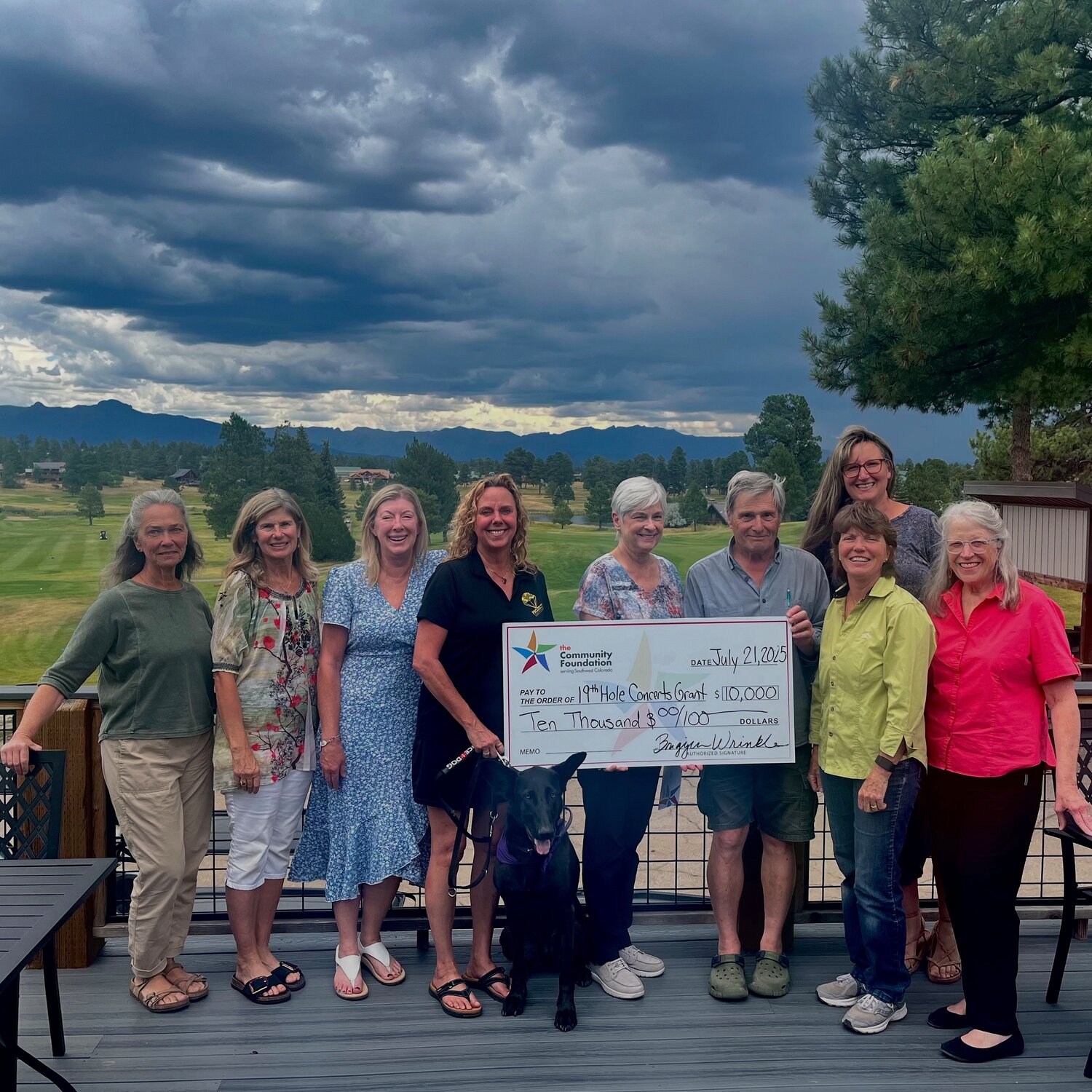 Representatives from four Archuleta County nonprofits — Archuleta Seniors Inc., Build Pagosa, Project Sanctuary and the San Juan Headwaters Forest Health Partnership — celebrate the raising of $10,000 during the 19th Hole Concerts in June. The proceeds will be split evenly, with each nonprofit being granted $2,500.