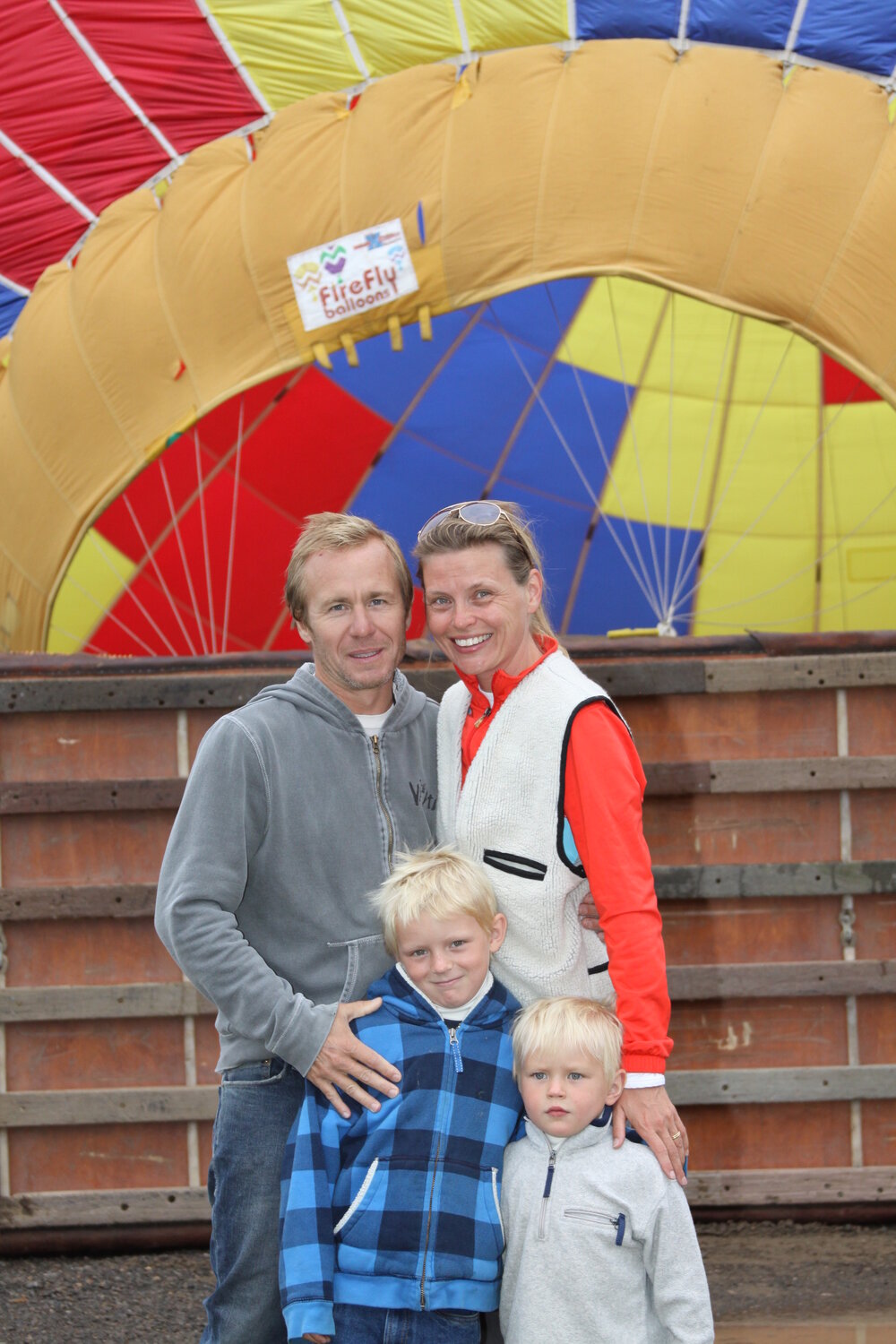 Ian, Annica, Miles and Elton McCrudden pose in front of a hot air balloon. Tethered hot air balloon rides will be part of Wings Early Childhood Center&rsquo;s Wings in the Wild fundraiser on Aug. 23.