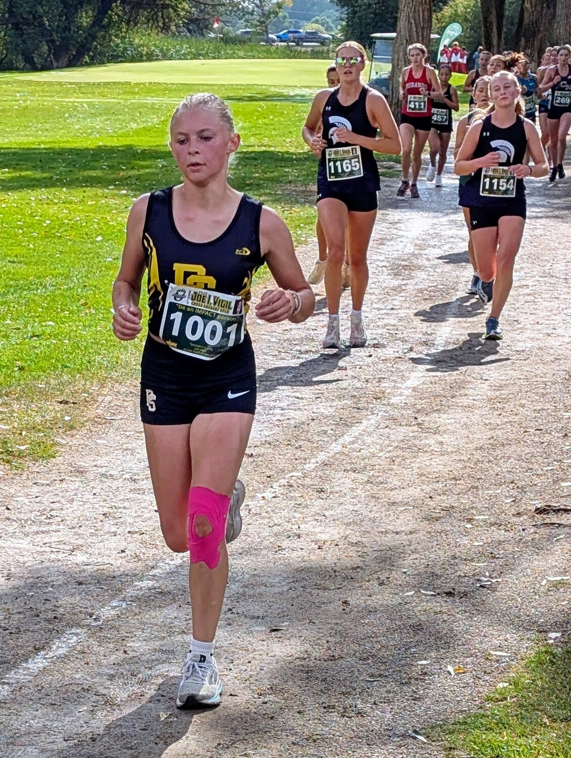 Lily DeClark stays ahead of the competition at the Sept. 6 cross-country meet in Alamosa. DeClark led the Lady Pirates at the meeting, running a time of 21 minutes, 58.49 seconds to finish 125th out of 370 runners.