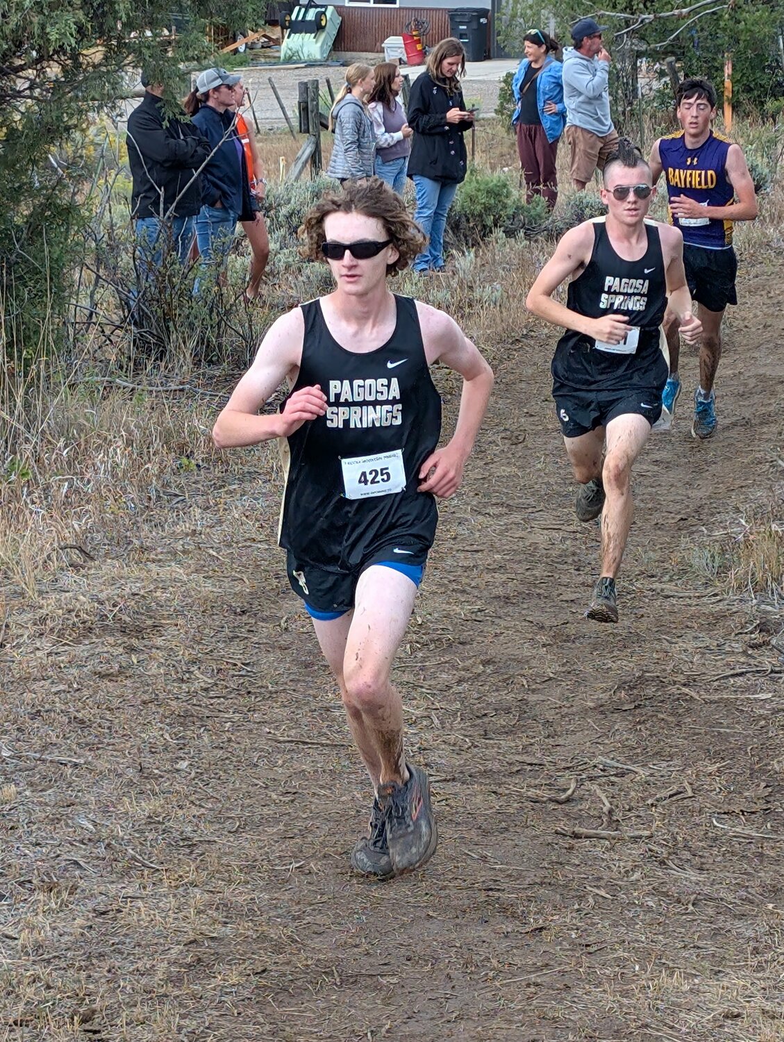 Pirates Merrick Tudor, front, and Eli Nehring run ahead of the competition at the Bayfield XC Invitational on Saturday, Sept. 13. Tudor finished 37th at the meet, with Nehring finishing 46th.