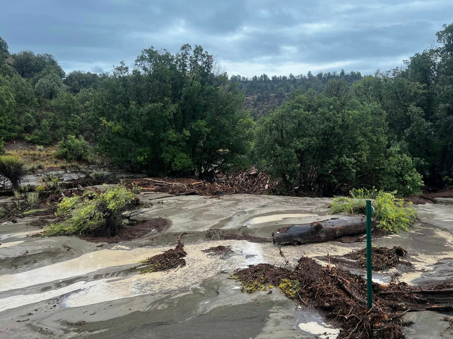 Flooding takes place on Colo. 151 Friday, Sept. 12. Areas of Archuleta County received upwards of 2 inches of rain last week, leaving parts of the county experiencing flooding and mudslides. According to the Colorado Department of Transportation, Colo. 151 between U.S. 160 and Arboles was closed for approximately 3.5 hours on Sept. 12 while maintenance crews responded with two snow plows and a loader to clear the road after flash flooding. Archuleta County reported flooding and mudslide issues from the Carracas area to Colo. 151.
The rain also boosted area rivers. The San Juan River in Pagosa Springs jumped to 1,010 cubic feet per second (cfs) on Sept. 13, up from 24.2 cfs on Sept. 10. The Piedra River near Arboles jumped to 540 cfs on Sept. 13, up from 19.4 cfs. As of 11 a.m. on Wednesday, Sept. 17, the river was running at 95.6 cfs. As of 11:15 a.m. on Sept. 17, the site recorded a flow of 103 cfs.
As of Wednesday morning, Sept. 17, sites around Archuleta Country reported between 1.87 inches (between downtown and uptown Pagosa Springs) and 3.68 inches (east of Chromo) received so far in September, besting the month’s average of about 2 inches.
According to Pagosa Weather, through Friday, “there will be lots of blue sky and pleasant temps.”