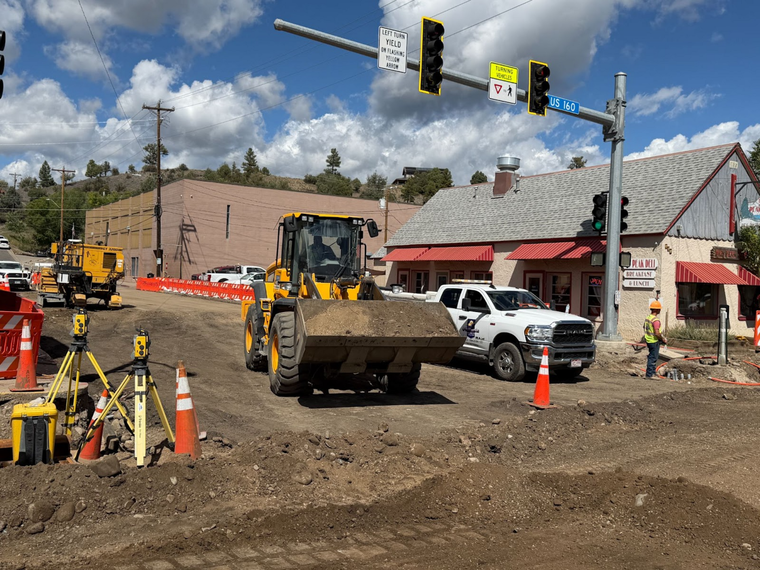 Excavation on U.S. 160 in front of Goodman&rsquo;s and Peak Deli continues ahead of concrete paving operations.