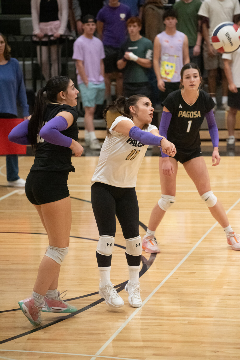 Lady Pirate Tatiana Monterroso puts the ball up against the team&rsquo;s Oct. 16 contest with the Ignacio Bobcats. Monterroso logged 20 digs and 12 serve receptions in the matchup.