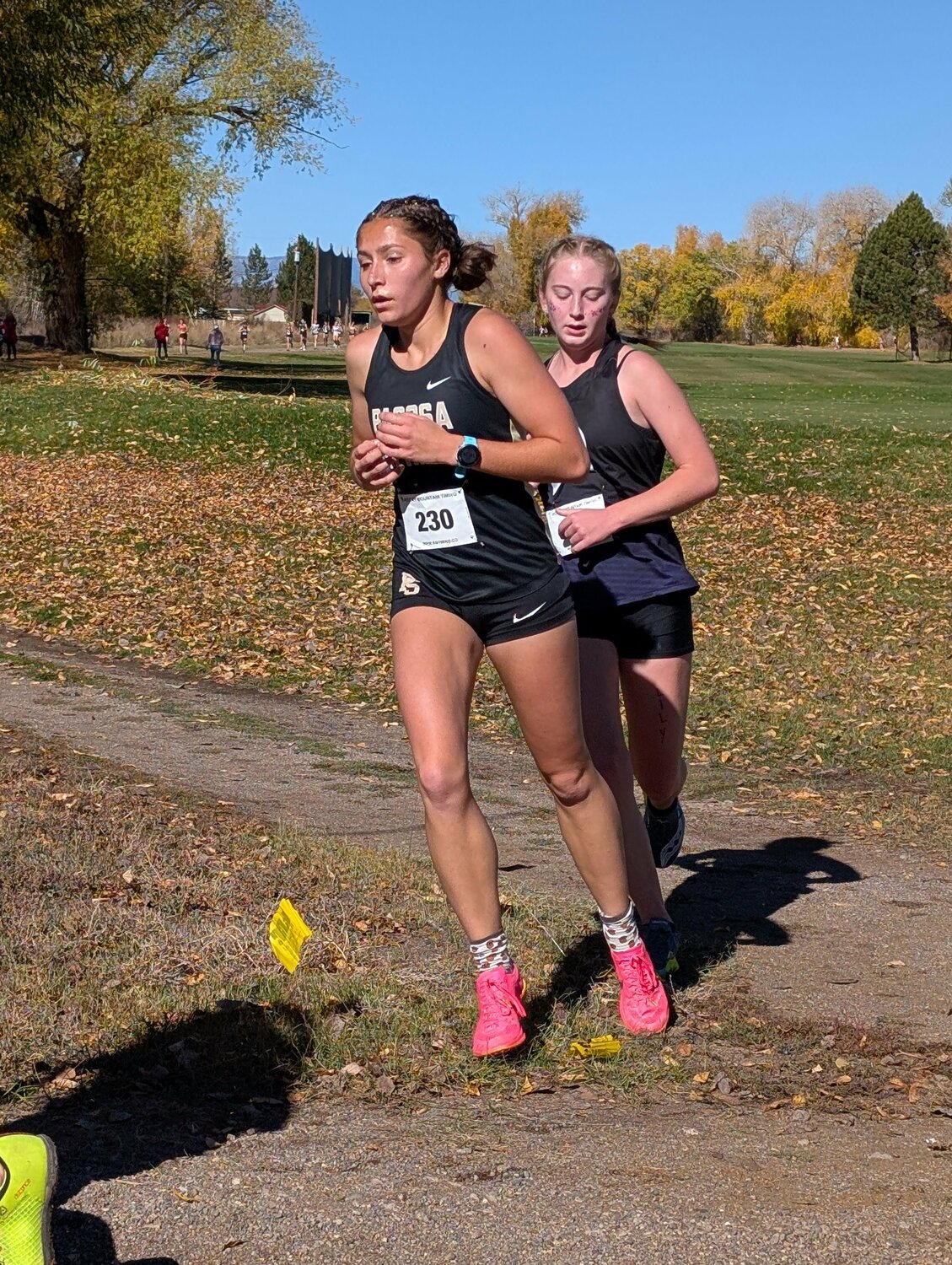Lady Pirate Madisen Stretton takes part in the Eric Wolff Invitational in Monte Vista on Oct. 17. Stretton finished 10th overall, leading the Lady Pirates on the day. Today, Oct. 23, the team is running at regionals with hopes of qualifying for the state meet.