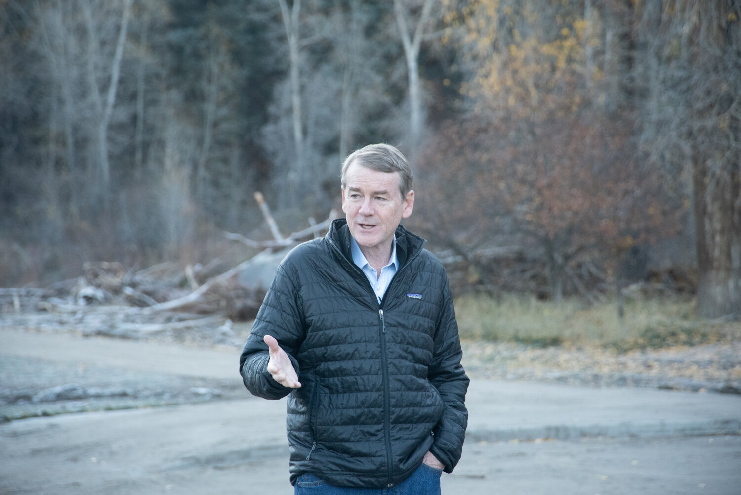 Sen. Michael Bennet visits Pagosa Springs on Saturday morning, Oct. 18, to tour an area of downtown Pagosa Springs and see and hear about damage from the recent floods. Also in attendance were town and county staff and elected officials, representatives of the Colorado Division of Homeland Security and Emergency Management, La Plata County Commissioner Matt Salka and other staff from Bennet&rsquo;s office.
