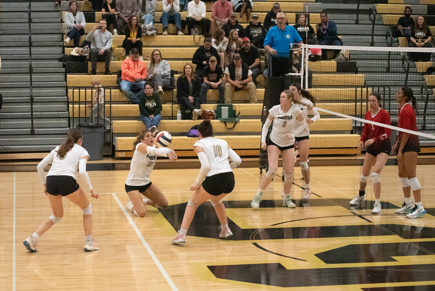 Lady Pirate Kaila Limebrook fields the ball during the team&rsquo;s matchup with the Centauri Falcons on Thursday, Oct. 23. Limebrook ended the game with four kills, three total blocks, six digs, an assist and six serve receptions.
