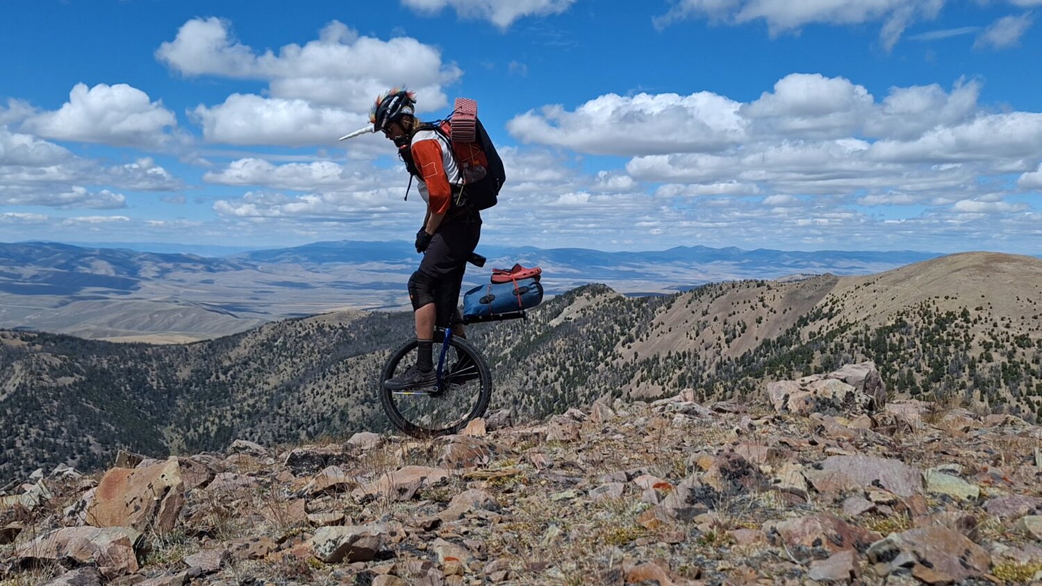 Jamey Mossengren, also known as the Unicycling Unicorn, completed the 3,100-mile Continental Divide Trail earlier this year, hiking half and mountain unicycling half. Over two months, he used a creative seven-wheel self-shuttle system (van, moped and unicycle) to cover every mile between Grants, N.M., and Yellowstone National Park.