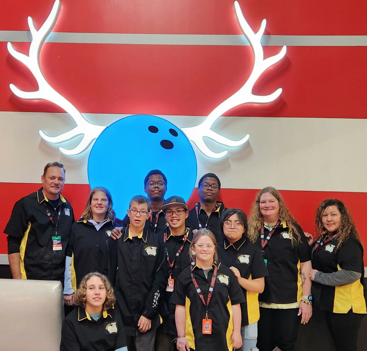 The Pirate bowling team pauses for a photo during last week&rsquo;s state championships, where the team recorded its best-ever state finish by placing 10th out of 29 teams.