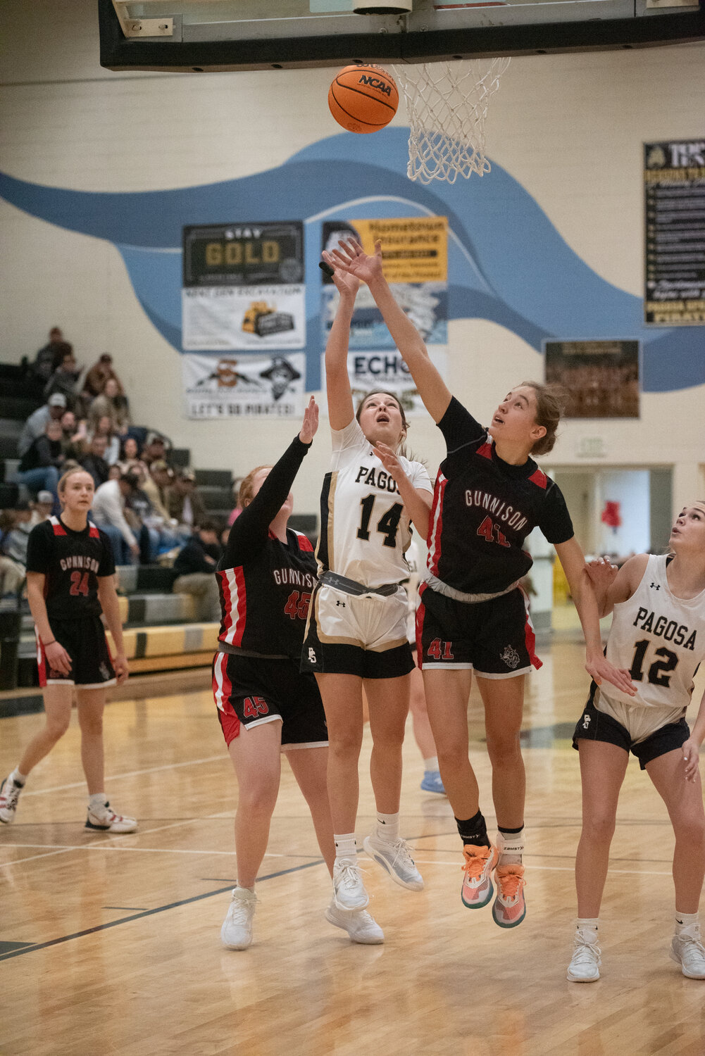 Lady Pirate Ahrianna Martinez puts up a shot during the team&rsquo;s Dec. 6 win over the Gunnison Cowboys. The Lady Pirates went 2-0 at the Wolf Creek Classic to open the season, with Martinez tallying nine points against Gunnison.