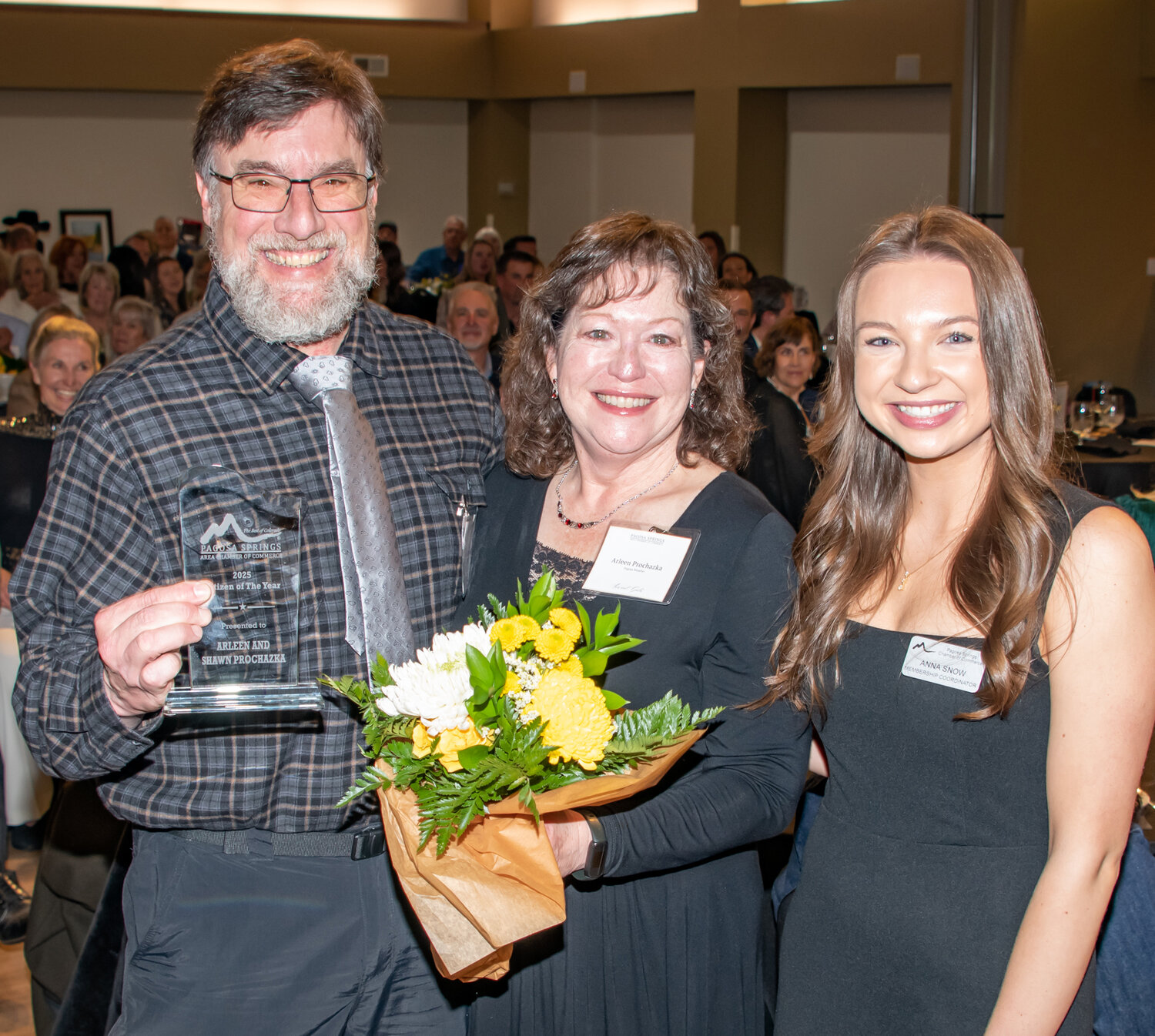 Arleen and Shawn Prochazka receive the 2025 Citizen of the Year award at last week&rsquo;s Chamber gala.