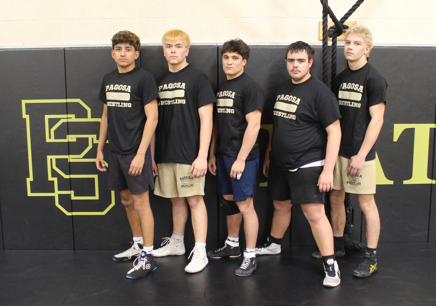 Five Pirate wrestlers will represent the team at the state tournament beginning today, Feb. 19, in Denver after placing fourth or higher at last week&rsquo;s regional tournament. From left to right are Devin Gonzalez, Jimmy Elledge, Colton Lucero, Hunter Martinez and Hudson Mazur.