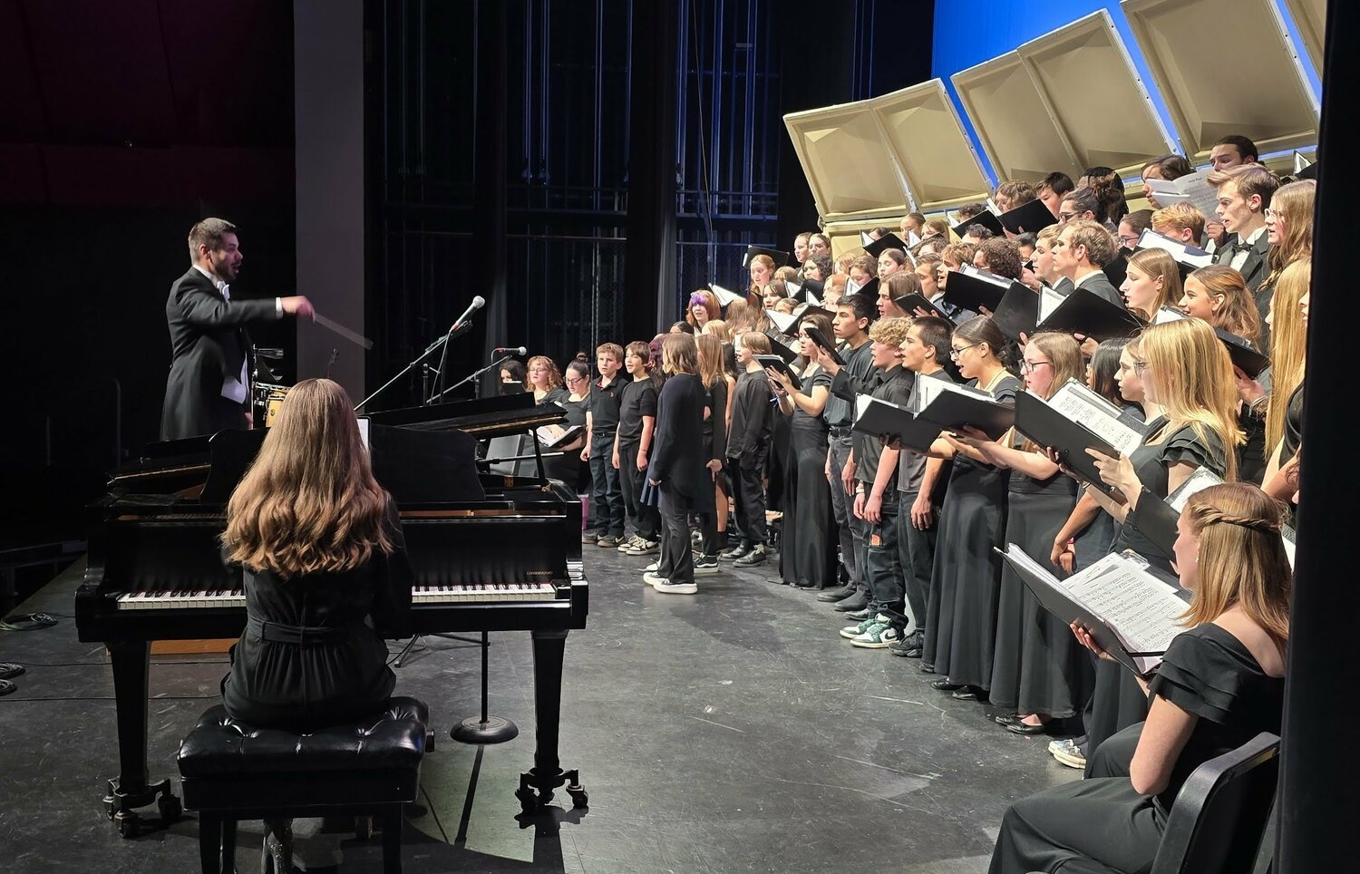 Scene ... learning and singing with Colorado Christian University&rsquo;s 50-member University Choir on Feb. 20. Despite a snow day, Archuleta School District students in fifth through 12th grade enjoyed high-quality choral and musical theater workshops and performed alongside the choir in a joint concert Friday evening. A total of 39 students participated despite the weather and school cancellation.