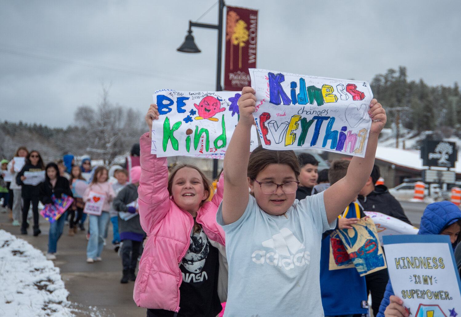 Pagosa Springs Elementary School students walk as part of the school&rsquo;s kindness march on Friday, March 6.