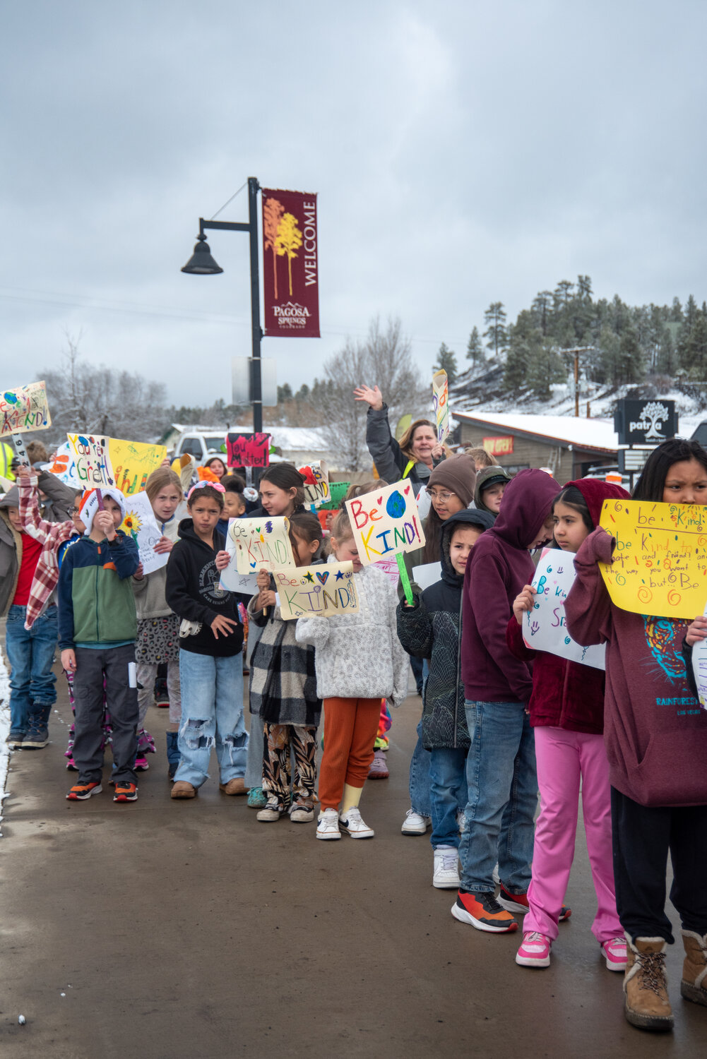 Pagosa Springs Elementary School students walk as part of the school&rsquo;s kindness march on Friday, March 6.