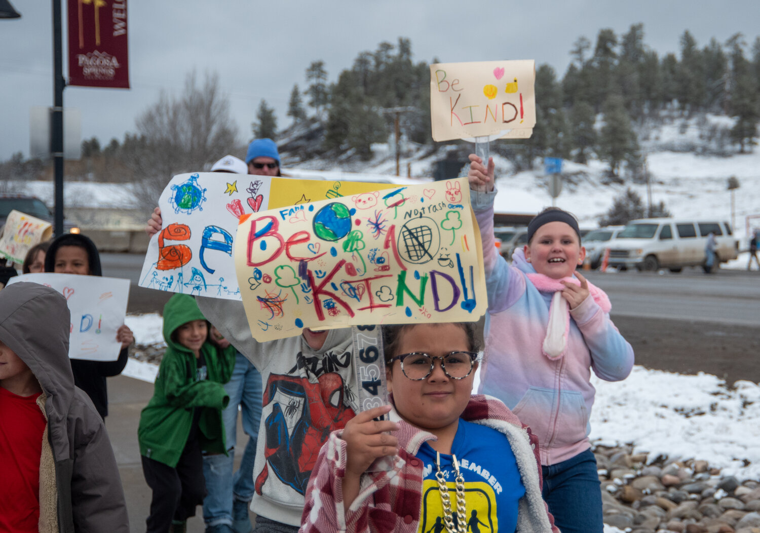 Pagosa Springs Elementary School students walk as part of the school&rsquo;s kindness march on Friday, March 6.