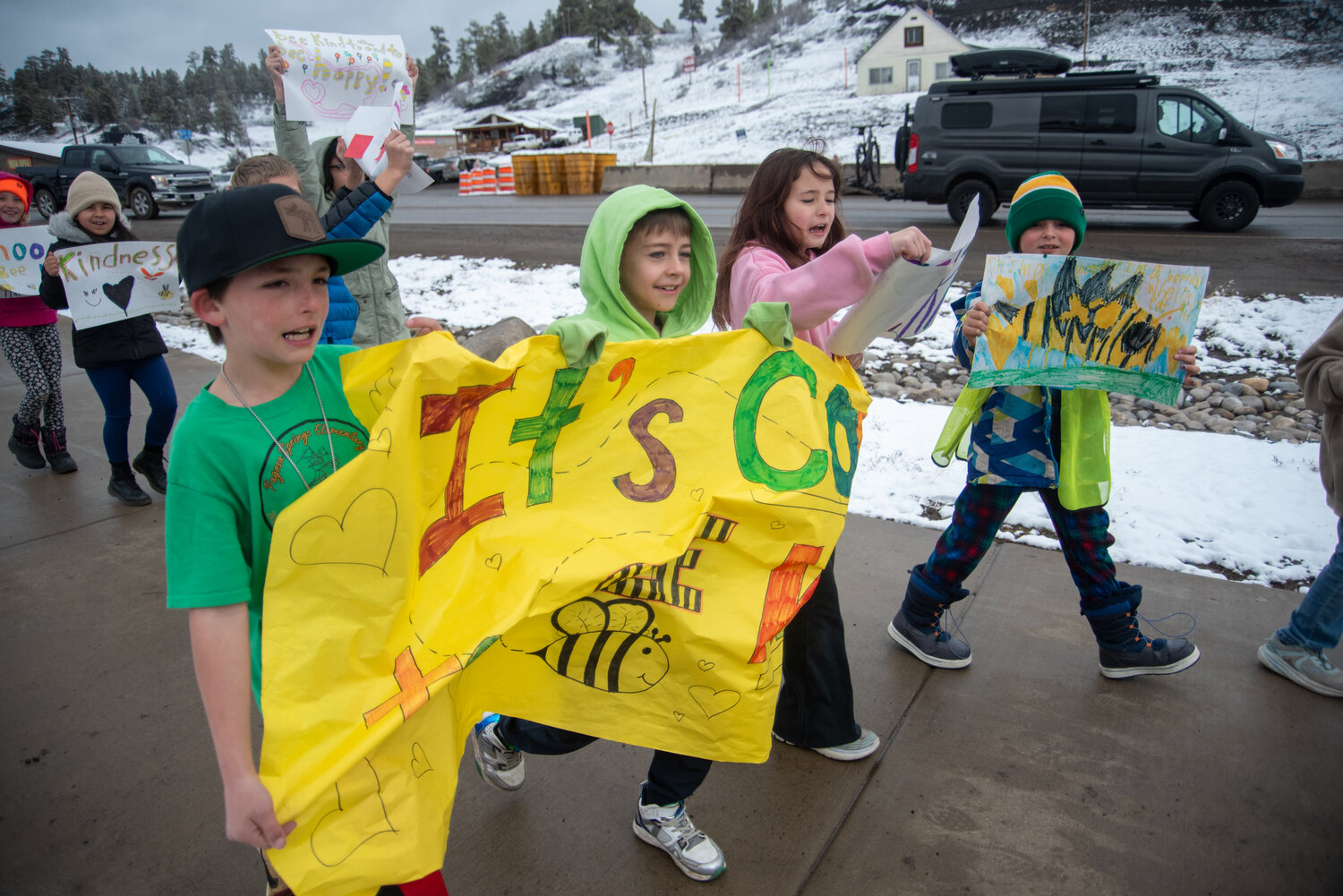 Pagosa Springs Elementary School students walk as part of the school&rsquo;s kindness march on Friday, March 6.