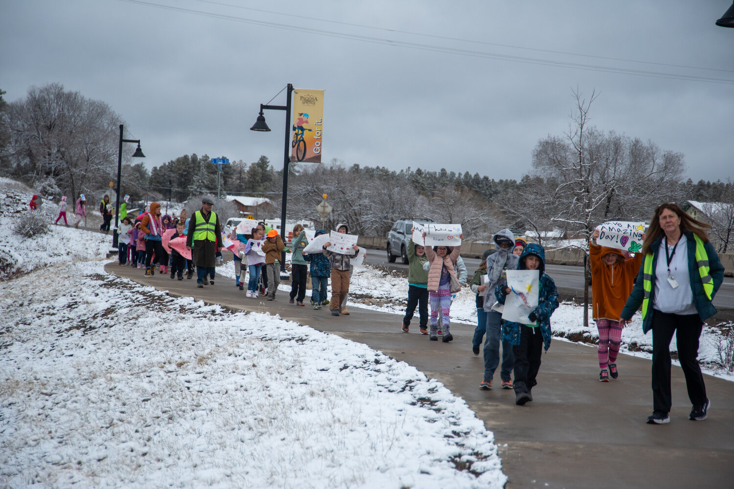 Pagosa Springs Elementary School students walk as part of the school&rsquo;s kindness march on Friday, March 6.