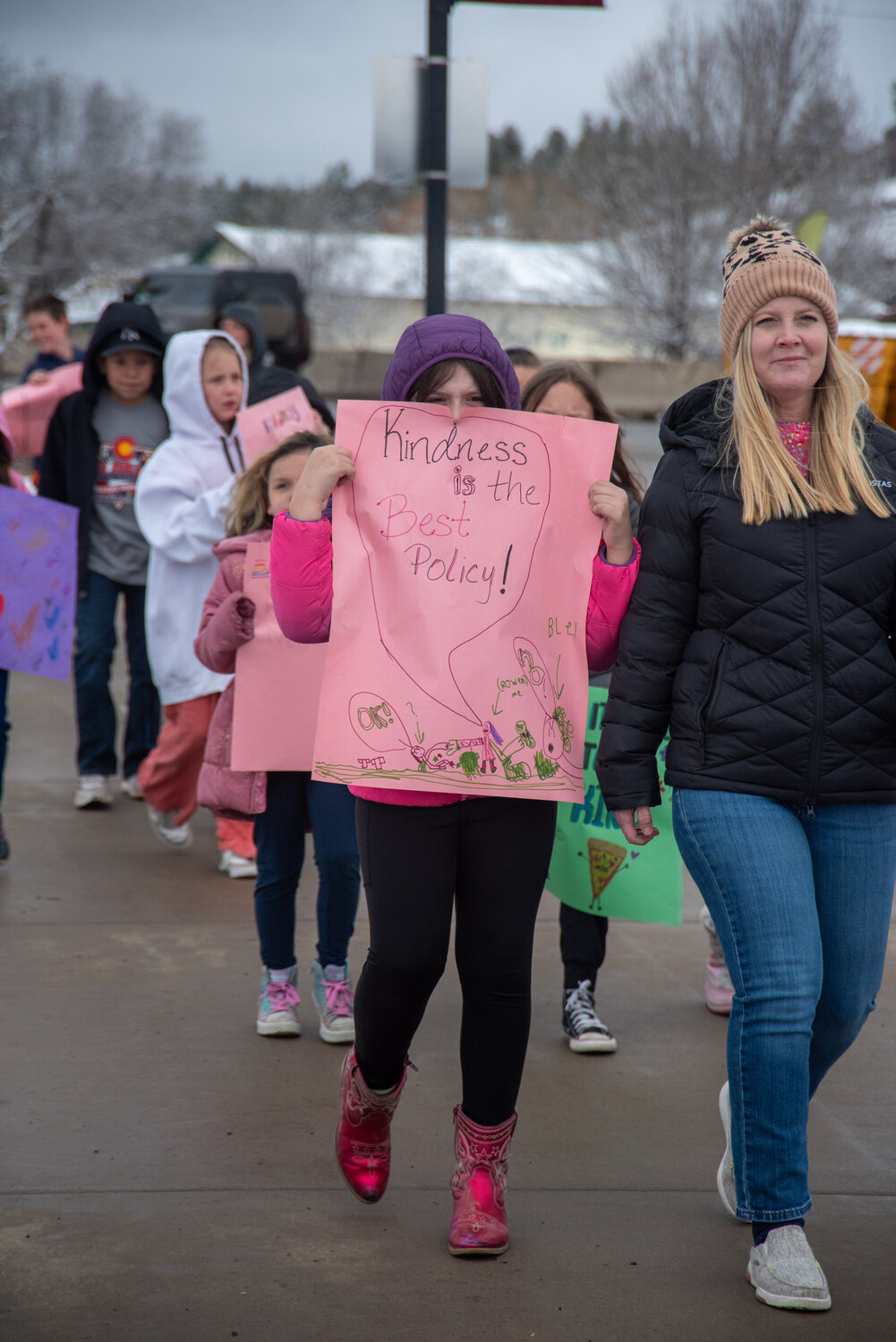 Pagosa Springs Elementary School students walk as part of the school&rsquo;s kindness march on Friday, March 6.